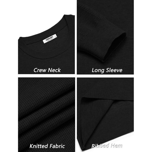 Men's Crewneck Sweaters Dress Long Sleeves Pullover Sweater Knit All Black - Picture 5 of 6